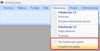 Izbornik Fiskalizacija - uplate